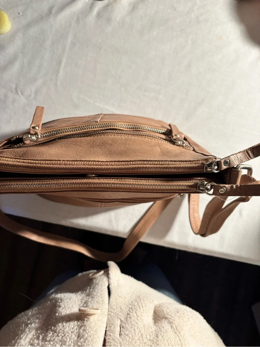 Leather Crossbody Bag in Taupe